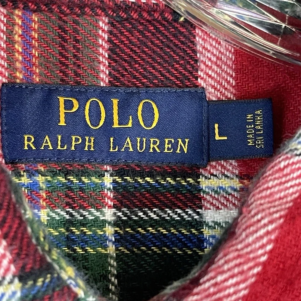 Polo Ralph Lauren Button-Down Mens L Red Plaid Flannel EUC